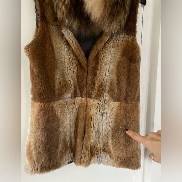 SAM Real Sheared Rabbit Fur Vest with Real Racoon Fur Collar Size Small - Picture 9 of 10